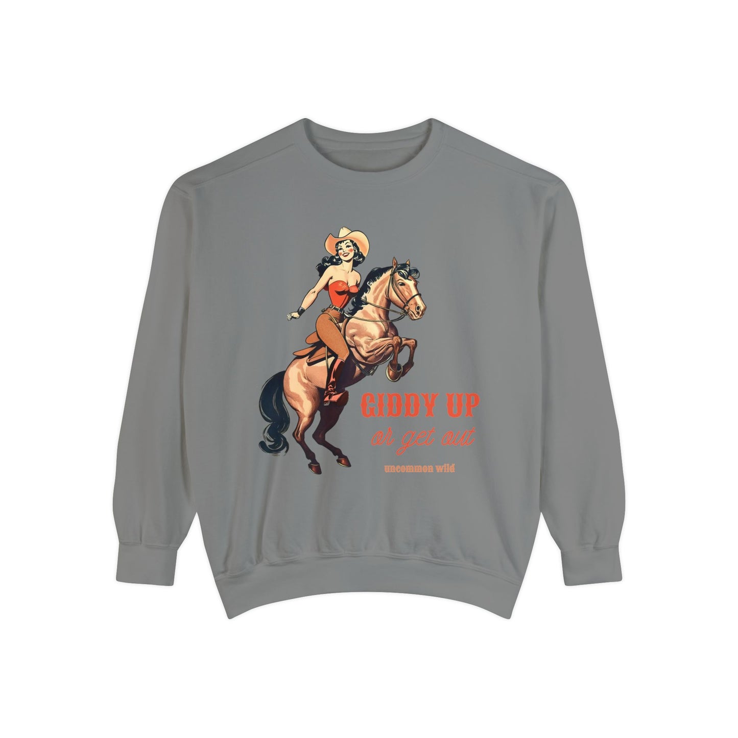 Giddy Up Western Retro Cowgirl Vintage Comfort Colors Graphic Crewneck