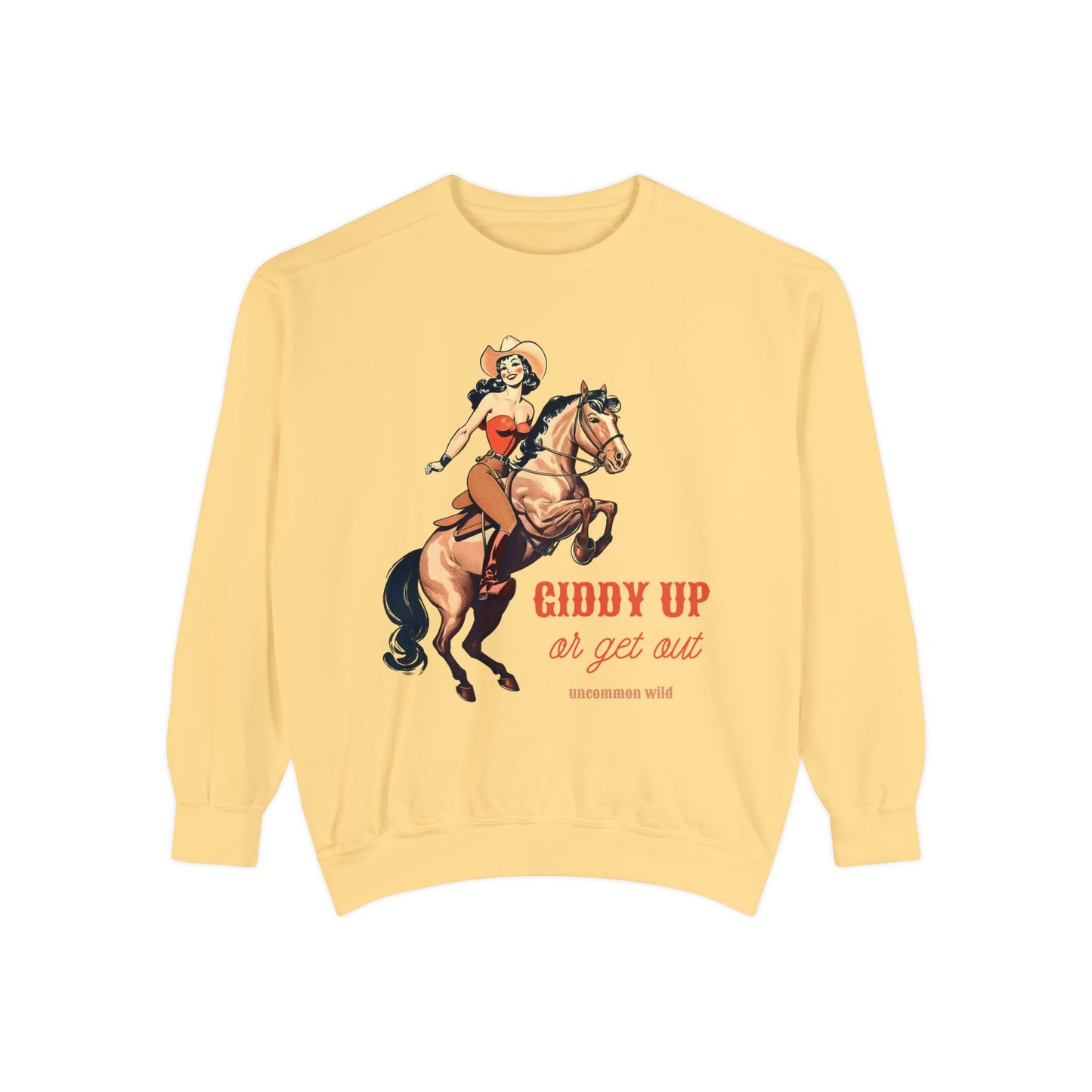 Giddy Up Western Retro Cowgirl Vintage Comfort Colors Graphic Crewneck