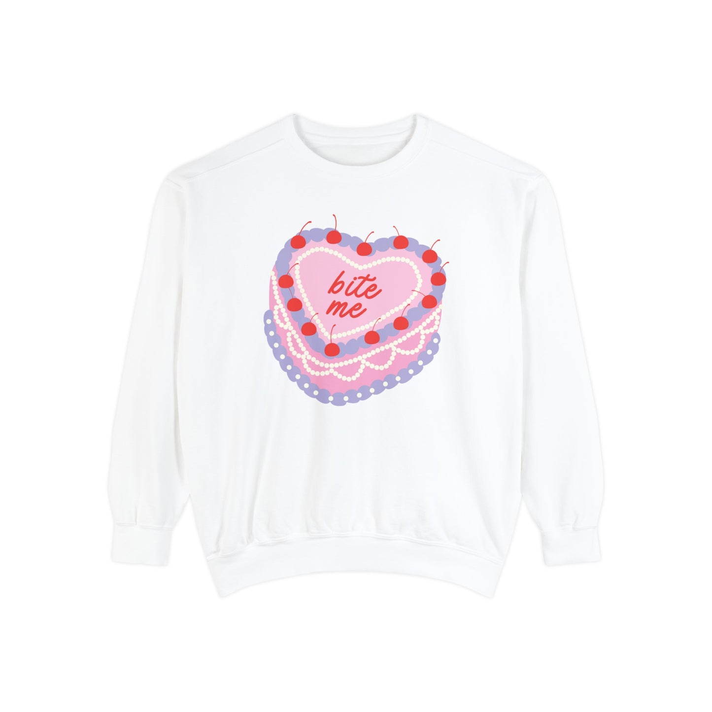 Bite Me Retro Heart Cake Valentine's Day Comfort Colors Crewneck Sweatshirt