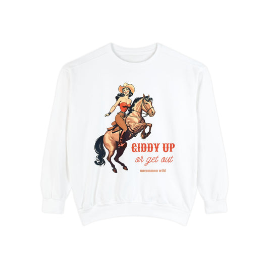 Giddy Up Western Retro Cowgirl Vintage Comfort Colors Graphic Crewneck