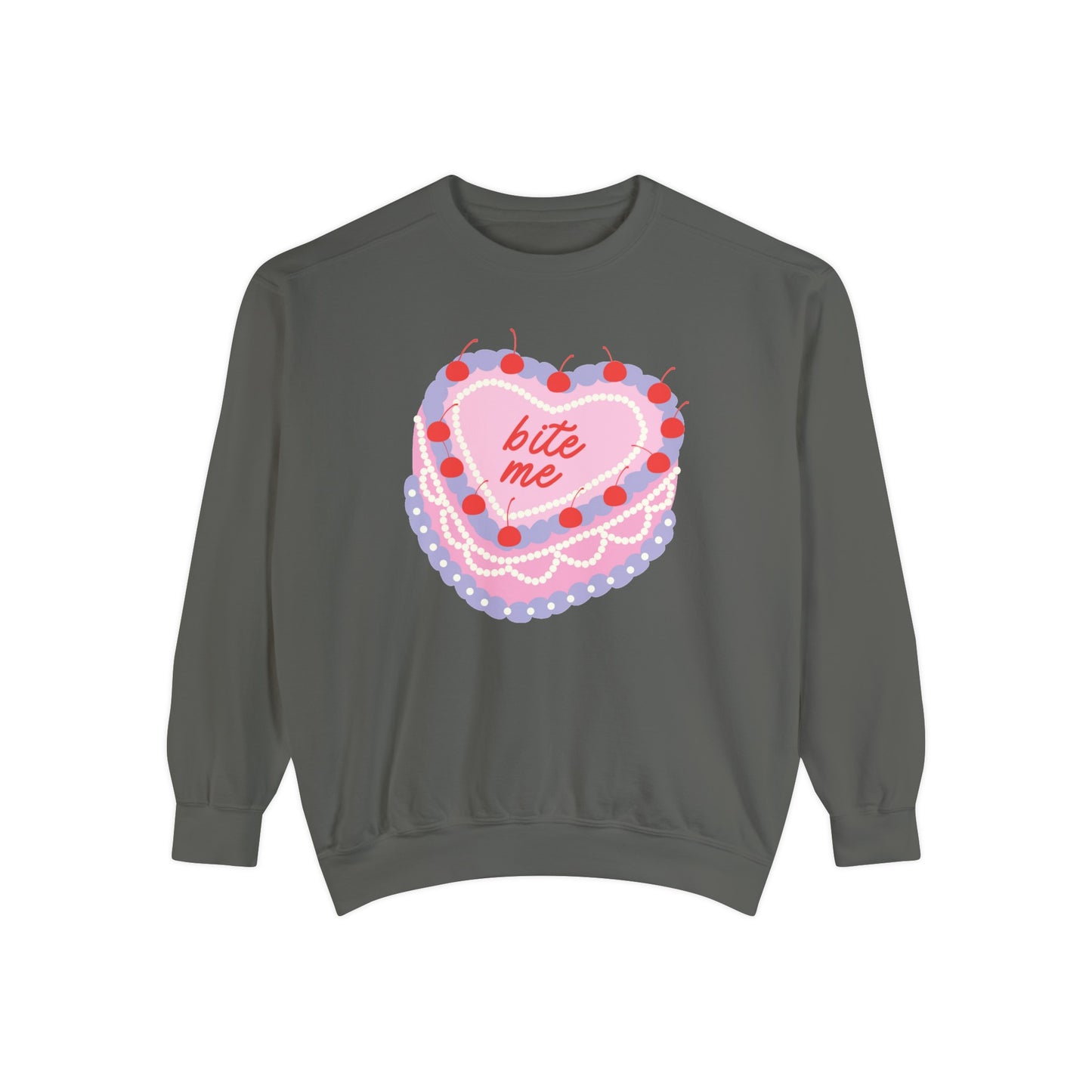 Bite Me Retro Heart Cake Valentine's Day Comfort Colors Crewneck Sweatshirt