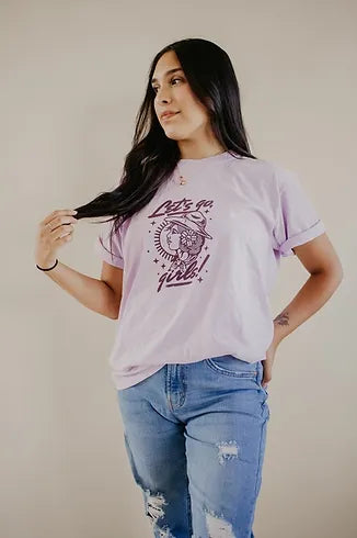 Let's Go Girls Comfort Colors Orchid  T-Shirt Western Boho Graphic Tee