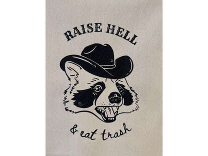 Raise Hell & Eat Trash Raccoon Canvas Banner | Funny Home Decor Wall Hanging